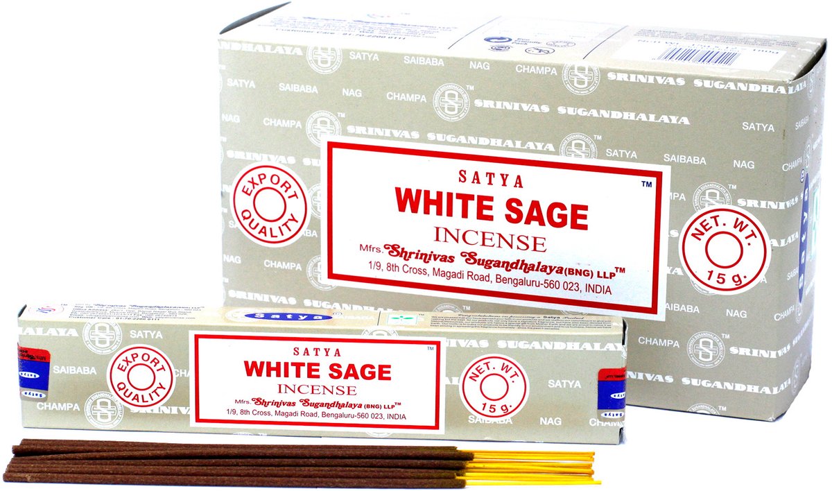 Satya - white sage - wierook - wierookstokjes - witte salie - doos 12 pakjes van 15 gram