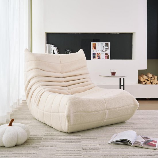 MIVRAY Relax Zitzak - Pouf d'intérieur pour adultes Met dossier et revêtement en peluche - Beige