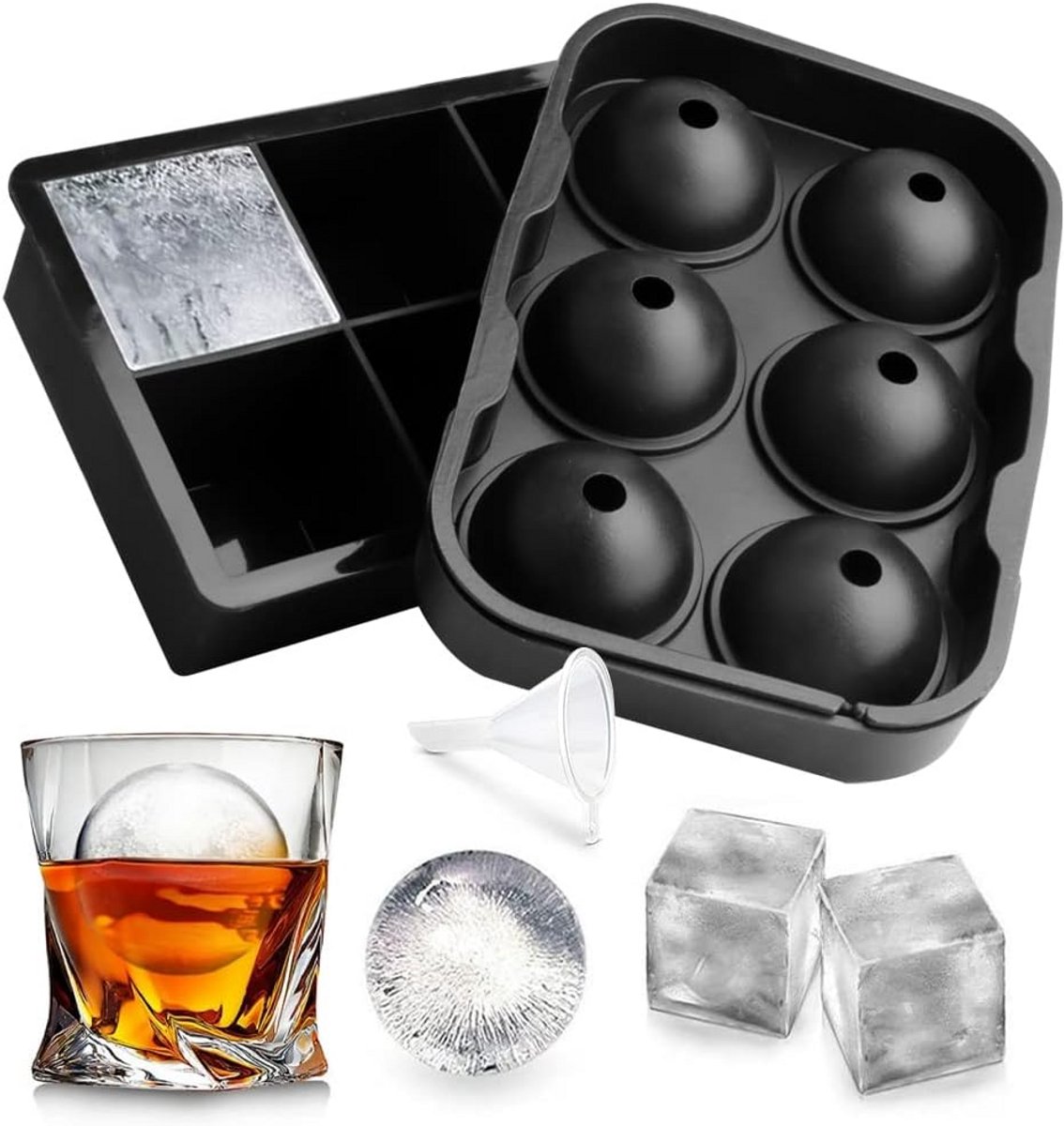 Set van 2 Silicone IJsvormen voor Grote IJsklontjes en Whiskey Bollen