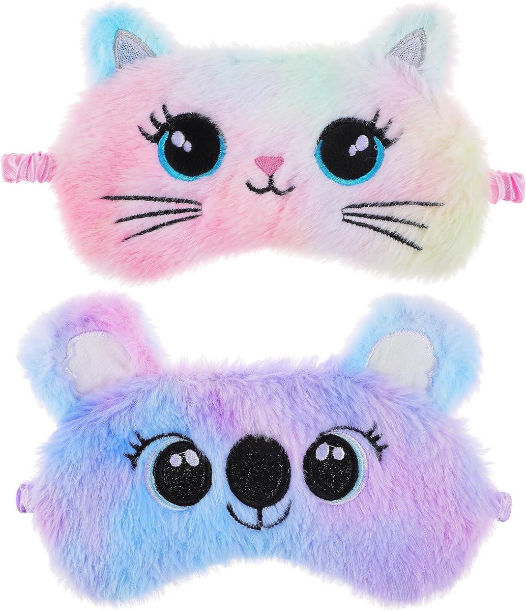 Pluche Slaapmasker Kinderen - Zacht & Kleurrijk - Schattige Dieren - Blinddoek Oogmasker - Satijn - Vrouwen Kinderen Reisdutje Cadeau - Kat & Koala - Set van 2 stuks