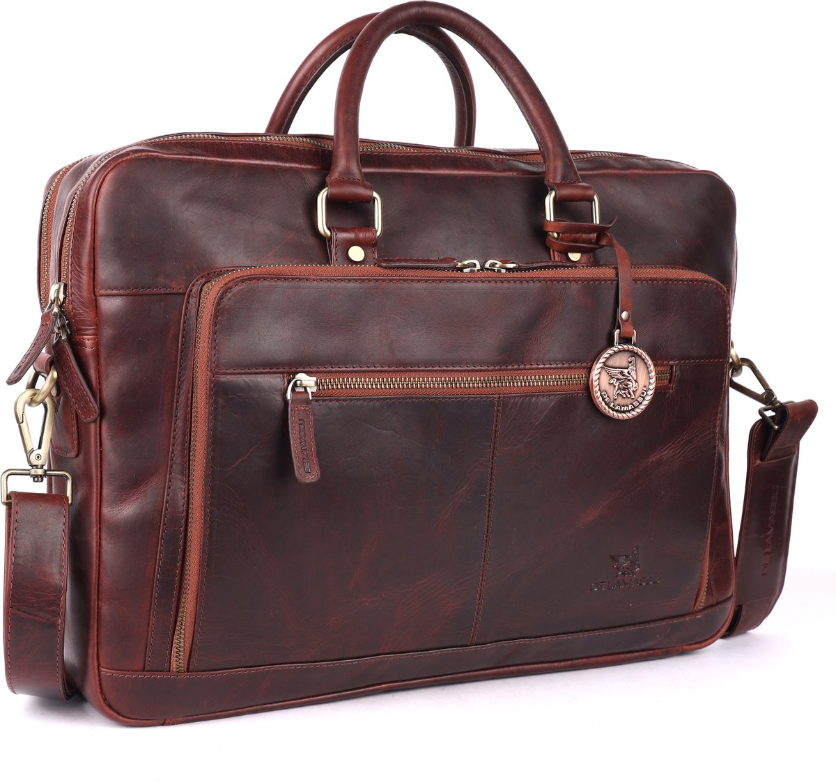 DE LAMASSU® (Aiden) Leren Laptoptas 16 Inch – Echt Leer – Met Organizer & Trolleyband – Slanke Premium Business Tas Unisex
