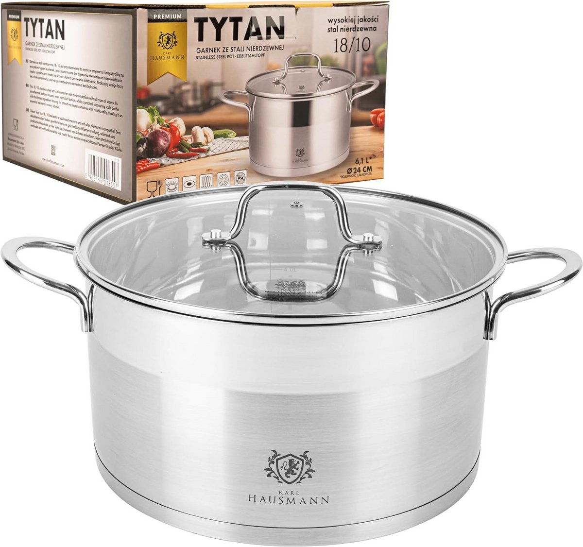 RVS Kookpan 6.1L met Deksel 24 cm - Geschikt voor Inductie