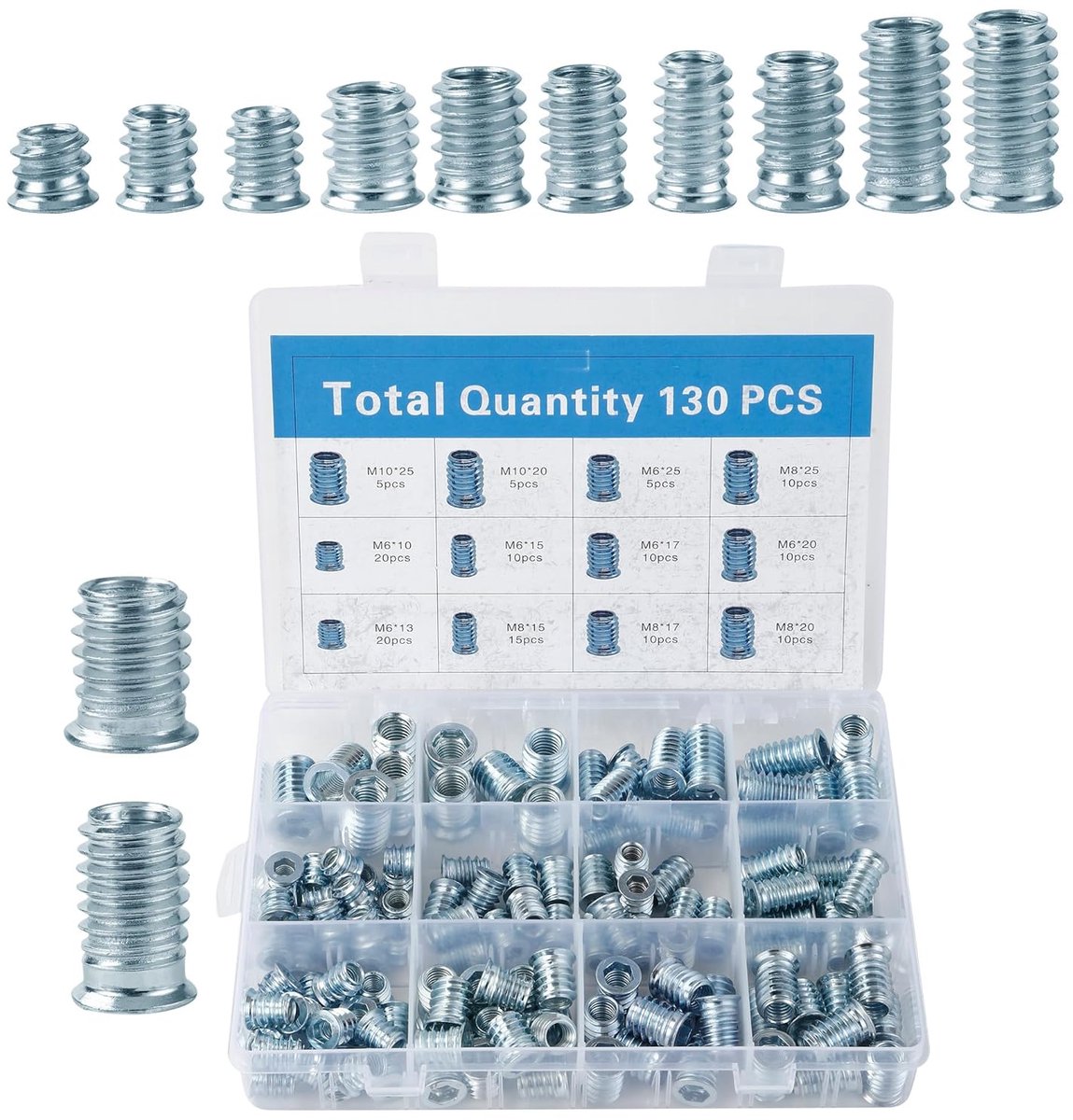 Schroefmoeren Set - Bevestigingsmoeren Meubels - Meubels Monteren - Diverse Maten - 130 stuks - Metaal