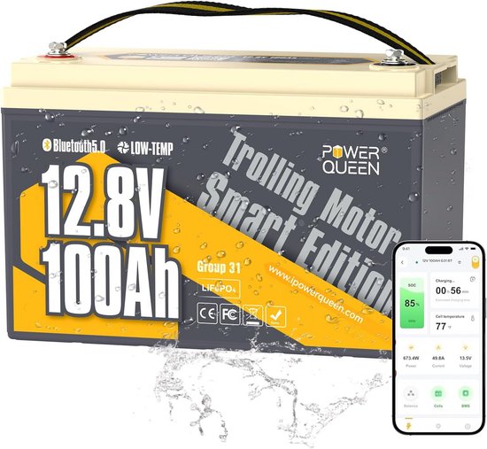 12V 100Ah LiFePO4 Accu met Bluetooth en Lage Temperatuurbeveiliging voor Camper, Trolmotor en Boot