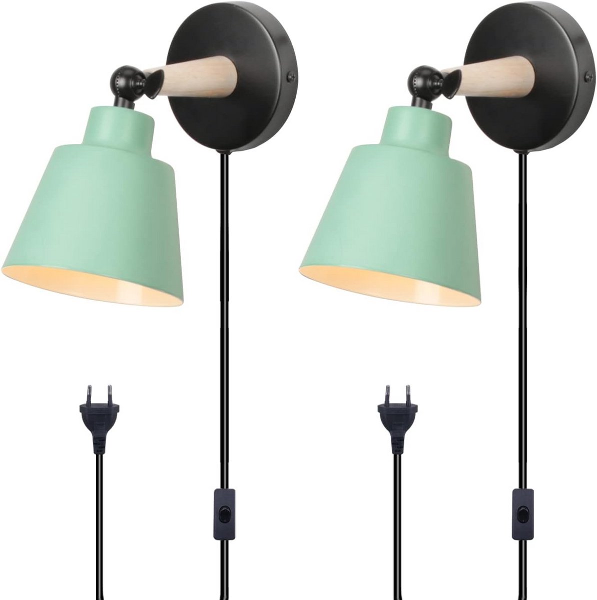2 Stuks Moderne Houten Wandlampen Groen | Verstelbaar | E27 Fitting | Snoerschakelaar