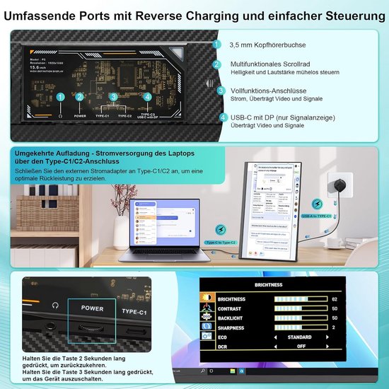 Draagbare Externe Monitor 15,6 Inch FHD 1080p voor Laptop en PC — afbeelding 2