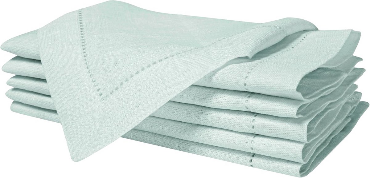 Set van 4 Linnen Servetten Hemstitch Pastelblauw 100% Wasbaar