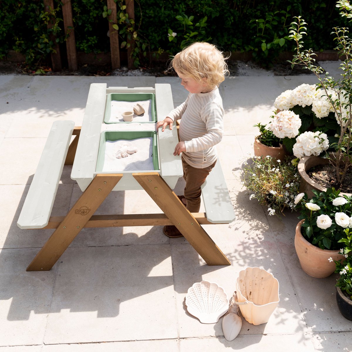 Sunny Dave Zand & Water Picknicktafel in Beige voor kinderen - Multifunctionele Picknick tafel met 2 uitneembare kunststof bakken - FSC hout — afbeelding 5