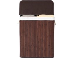 SONGMICS - Wasmand - Wasmand met 2 Vakken - Bamboe - Opvouwbaar met Uitneembare Waszak
