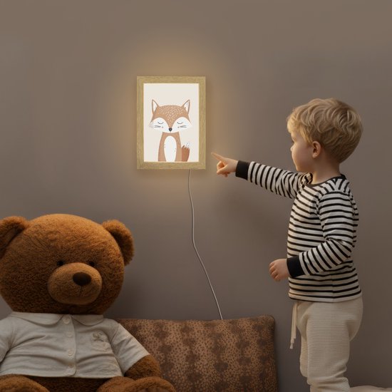 Nachtlampje 15x20 cm - Kinder lampje - Vos - Dier - Bosdieren - Tafellamp kinderkamer - Slaapkamer lamp - Bedlamp kinderen - Kinderlampje stopcontact - Wandlamp babykamer - Nachtlampjes van Merkloos — afbeelding 5