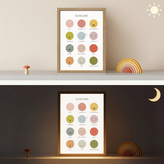 Nachtlampje 30x40 cm - Kinder lamp - Gevoelens - Leren voor kinderen - Educatief - Kleuren - Tafellamp kinderkamer draadloos - Slaapkamer lampje - Bedlamp kinderen - Kinderlampje - Wandlamp babykamer - Nachtlampjes van Merkloos — afbeelding 4