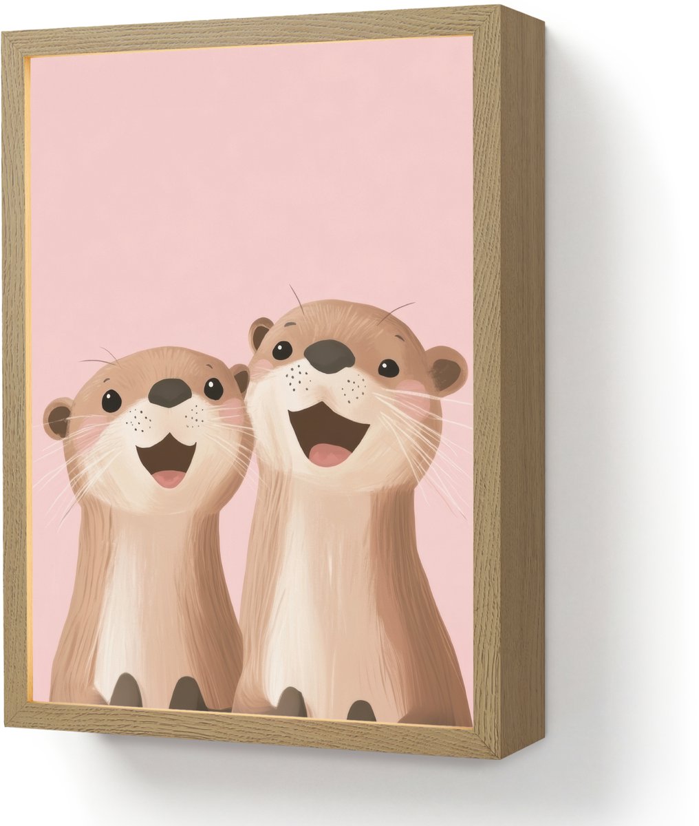 Wandlamp 30x40 cm - Oplaadbaar - Otters - Glimlach - Bruin - Wandlampen binnen woonkamer -