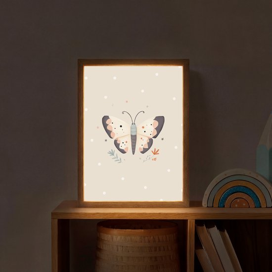 Nachtlampje 30x40 cm - Kinder lamp - Vlinder - Minimalistisch - Pastel - Stippen - Tafellamp kinderkamer draadloos - Slaapkamer lampje - Bedlamp kinderen - Kinderlampje - Wandlamp babykamer - Nachtlampjes van Merkloos — afbeelding 2