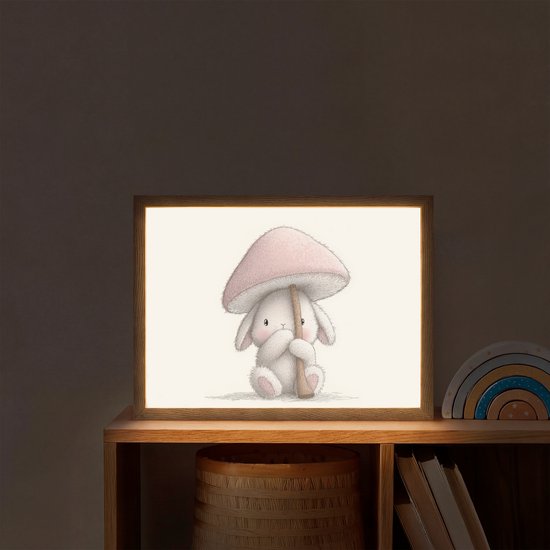 Nachtlampje 40x30 cm - Kinder lamp - Paddenstoel - Konijn - Roze - Tafellamp kinderkamer draadloos - Slaapkamer lampje - Bedlamp kinderen - Kinderlampje - Wandlamp babykamer - Nachtlampjes van OnlyWow — afbeelding 2