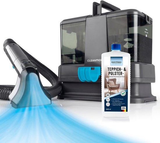 CLEANmaxx tapijtreiniger en bekledingsreiniger Compact | Reinigingsstofzuiger incl. 1 l EASYmaxx tapijtreinigingsmiddel | Natte stofzuiger en reinigingsmiddel voor reinigingsstofzuigers, geschikt voor banken, auto’s, tapijten, bekleding enz.
