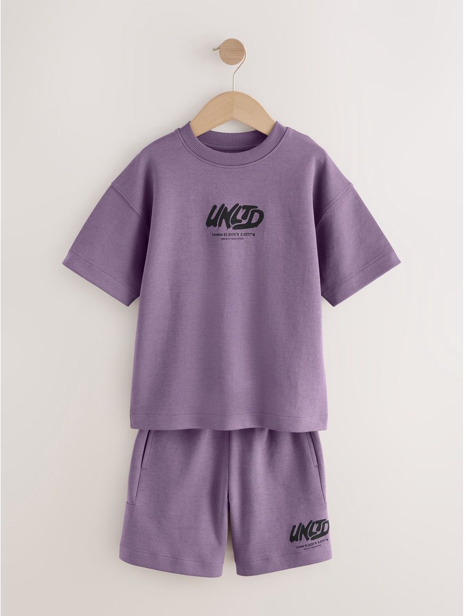 Next - Jongens - Set met T-shirt met korte mouwen en korte broek van zware stof - Paars