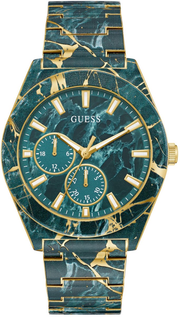 Guess Flash Quartz Analoog Horloge Groen Kast: 100% Gerecycled Staal | Armband: 100% Roestvrij Staal 44 mm GW0953G1