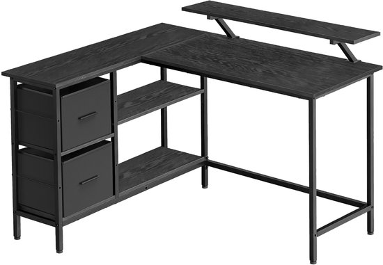 VASAGLE LWD098B56 - Hoekbureau in L-vorm - 2 Lades - Verstelbaar Legbord en Monitorstandaard