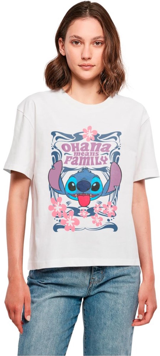 Merchcode Disney Lilo & Stitch - Ohana Means Family Dames Tshirt - XS - Wit