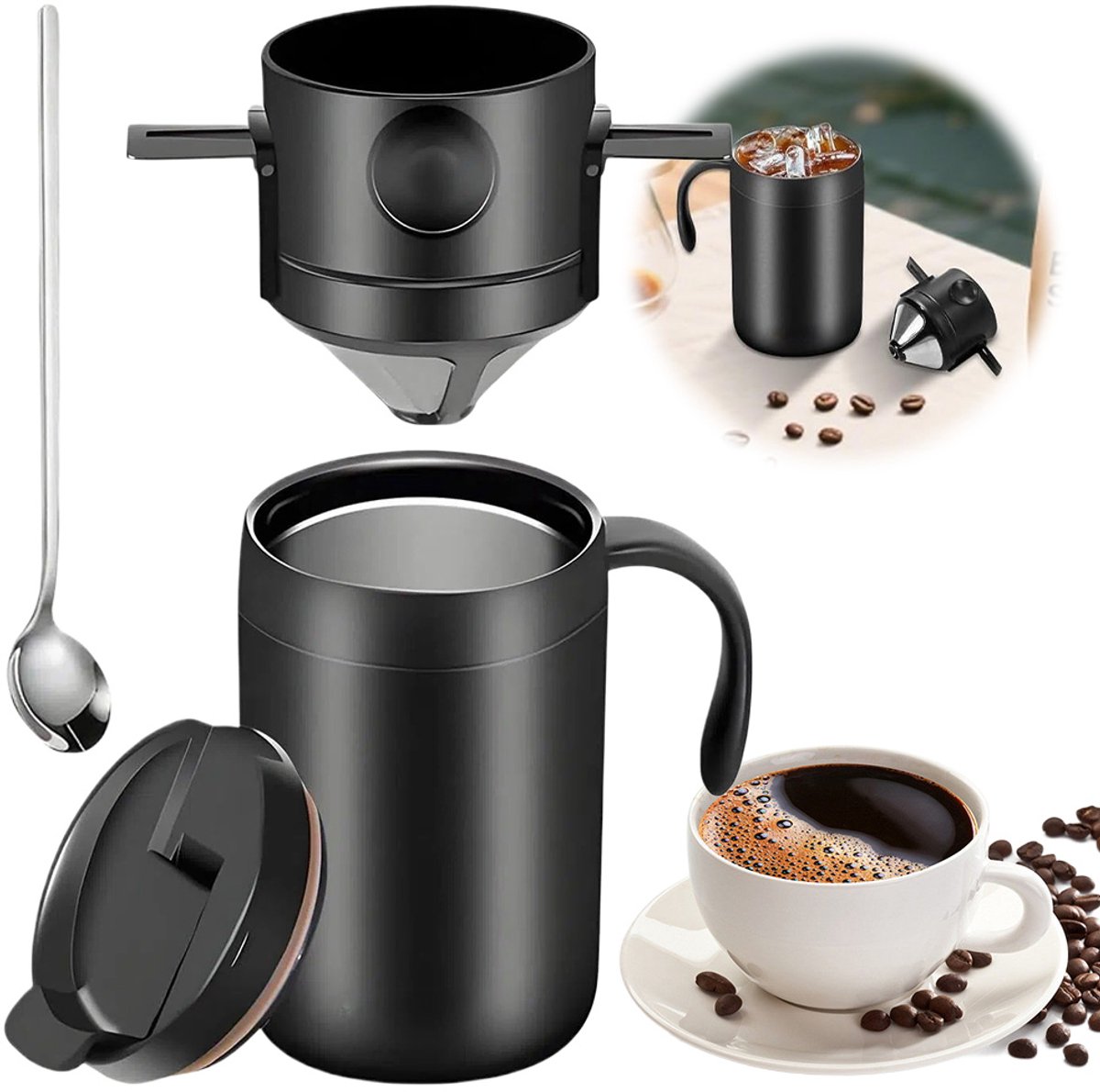 16oz Camping Koffiezetapparaat - Giet Over Koffiezetapparaat Set - Camp Giet Over Set - Draagbare Koffie Kit voor Reizen - Camping, Kantoor, Backpacken