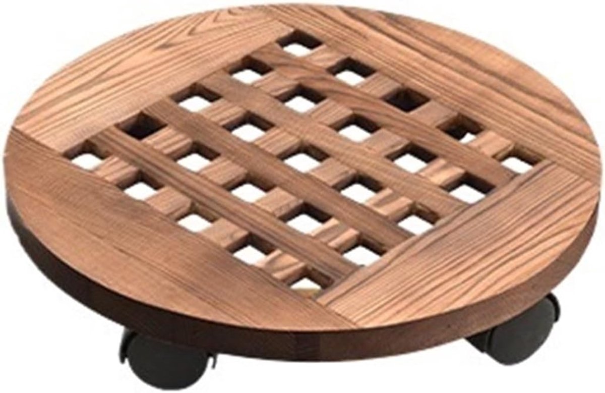Plantenroller Modern Design - Plantenkar Ronde - Binnen Buiten Gebruik - Afneembare Vergrendelbare Wielen - 50cm Diameter - Bruin