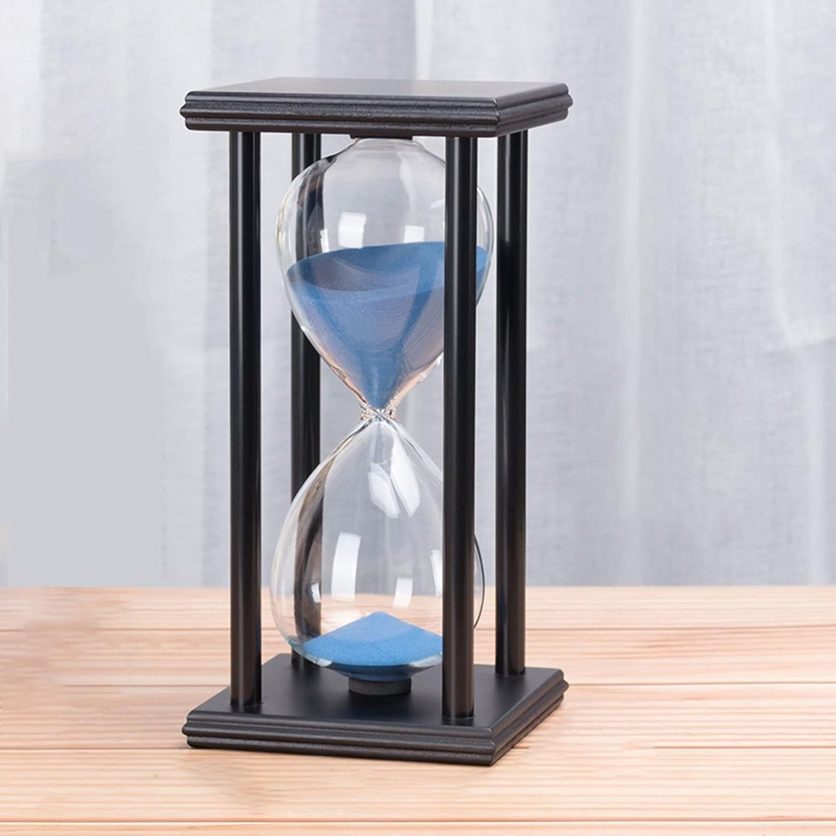 Zandloper Timer - Zandklok Decoratie - Studeerkamer Tijd - Houten Frame Stijl - 30x20x10 mm - Zwart Blauw