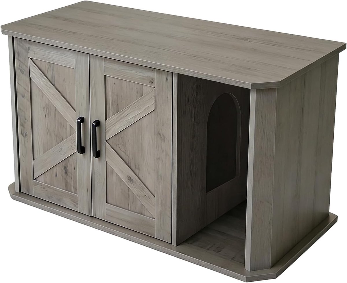 kattenbak ombouw – Kattenbakombouw van Hout – Kattenkast met Dubbele Deuren – Kattenhuis & Bijzettafel – Grijs – 85 x 48 x 50 cm kattenbak ombouw – Kattenbakombouw van Hout – Kattenkast met Dubbele Deuren – Kattenhuis & Bijzettafel – Grijs – 85 x 48 x 50 cm