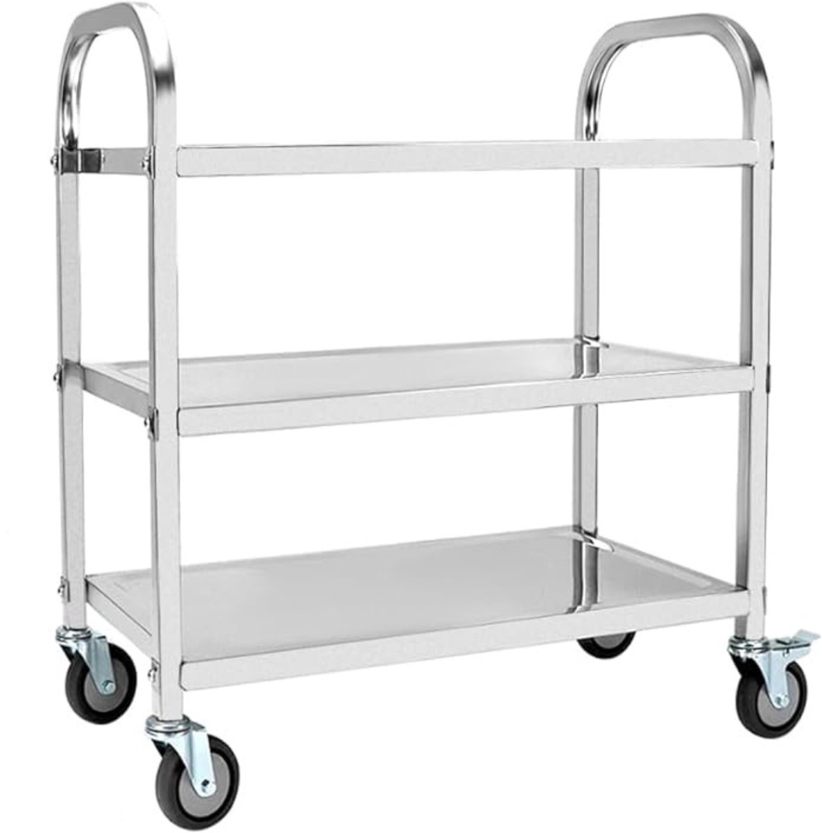Calviero® Serveerwagen - Op wieltjes - Serveerkar - Roestvrij staal - 3-laags RVS