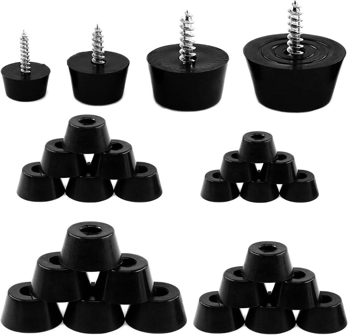 60x Antislip Rubberen Voetjes met Schroeven - Zwarte Ronde Bumper Pads voor Meubels, Kast en Tafel