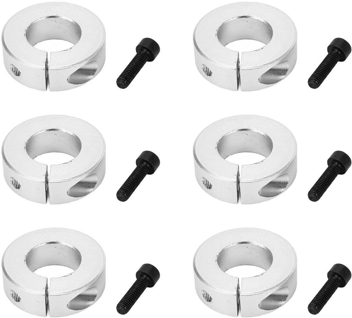 Set van 6 Aluminium Diepteaanslagringen 20 mm Binnendiameter Voor Assen en Borging