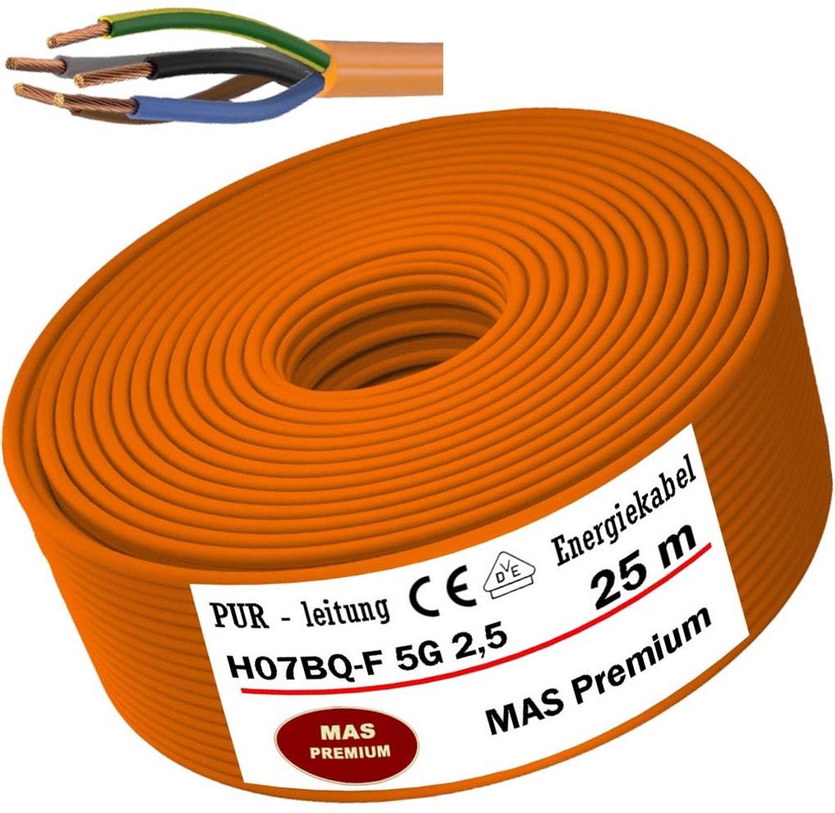 Robuuste Oranje PUR Aansluitkabel H07BQ-F voor Bouw en Landbouw (25 meter)