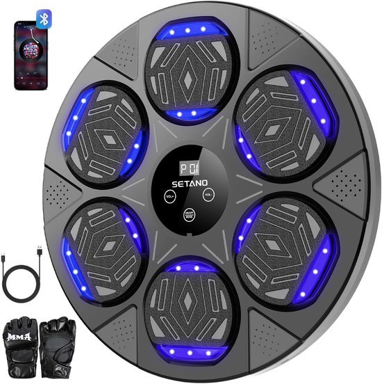 Setano® Boxing Machine - Incl. Bokshandschoenen - Muziek via Bluetooth - Display - Boksmachine - Voor Kinderen & Volwassenen - Verschillende Trainingsmodus - Boksen en Trainen - Muurbevestiging - Bokszak - Boksbal