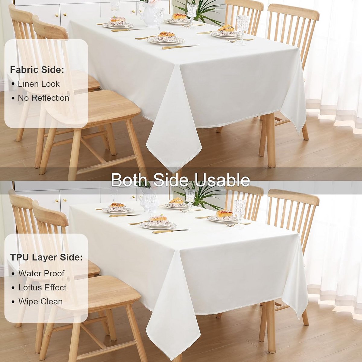 Rechthoekig Tafelkleed met Linnenlook en Waterafstotende Coating Wit 100x140 cm