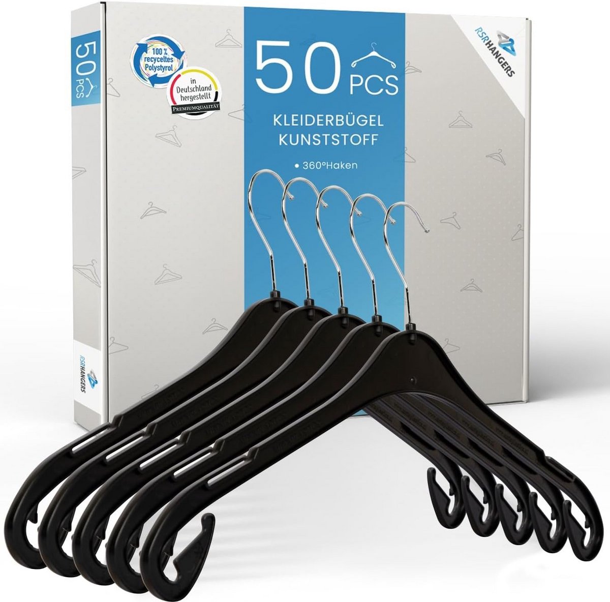 50x Ruimtebesparende Kledinghangers voor Overhemden en Blouses - Zwart