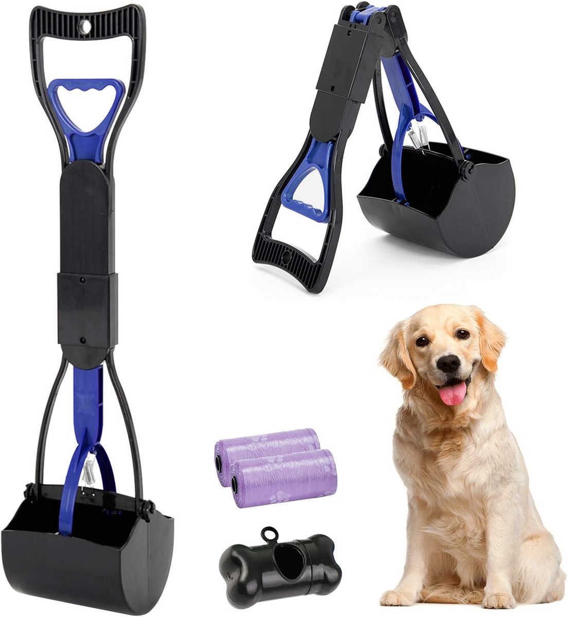 Omvouwbare Pooper Scooper voor Huisdieren met Lange Steel voor Hygiënisch Opruimen van Honden- en Kattenpoep binnen en Buiten