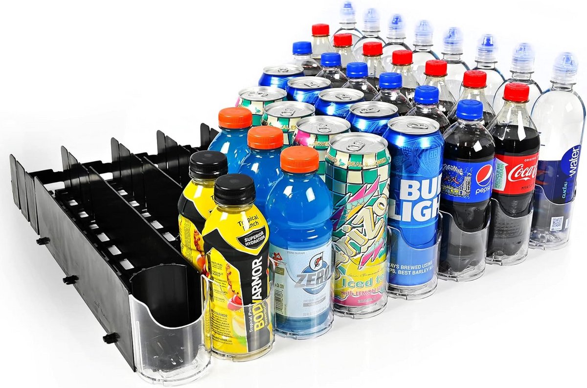 2x Verstelbare Koelkast Organizer met Veer voor Flessen en Blikjes (20-25oz)