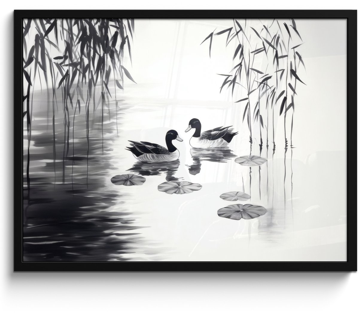 FrameYourWall Poster in lijst - Fotolijst 70x50 cm - Posters - Eenden - Waterlelies - Riet - Zwart - Posterlijst zwart - Decoratie - Wanddecoratie woonkamer - Muurdecoratie slaapkamer