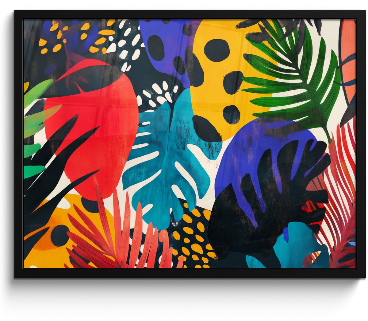 FrameYourWall Poster in lijst - Fotolijst 70x50 cm - Posters - Bladeren - Vormen - Abstract - Kleurrijk - Posterlijst zwart - Decoratie - Wanddecoratie woonkamer - Muurdecoratie slaapkamer Kleurrijk - Bloemen - Abstract