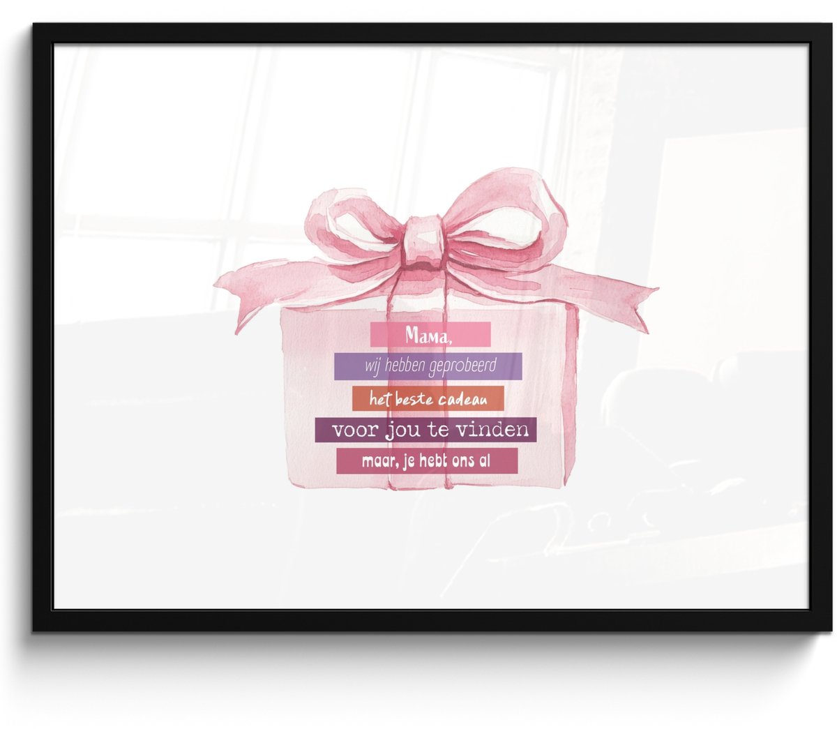 FrameYourWall Poster in lijst - Fotolijst 70x50 cm - Posters - Cadeau - Strik - Tekst - Roze - Posterlijst zwart - Decoratie - Wanddecoratie woonkamer - Muurdecoratie slaapkamer