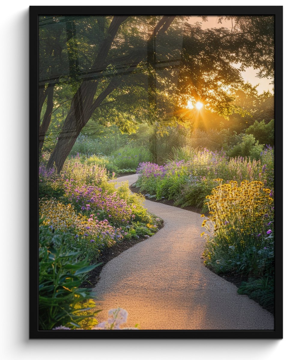 FrameYourWall Poster in lijst - Fotolijst 50x70 cm - Posters - Pad - Bloemen - Park - Posterlijst zwart - Decoratie - Wanddecoratie woonkamer - Muurdecoratie slaapkamer Bloemen - Natuur