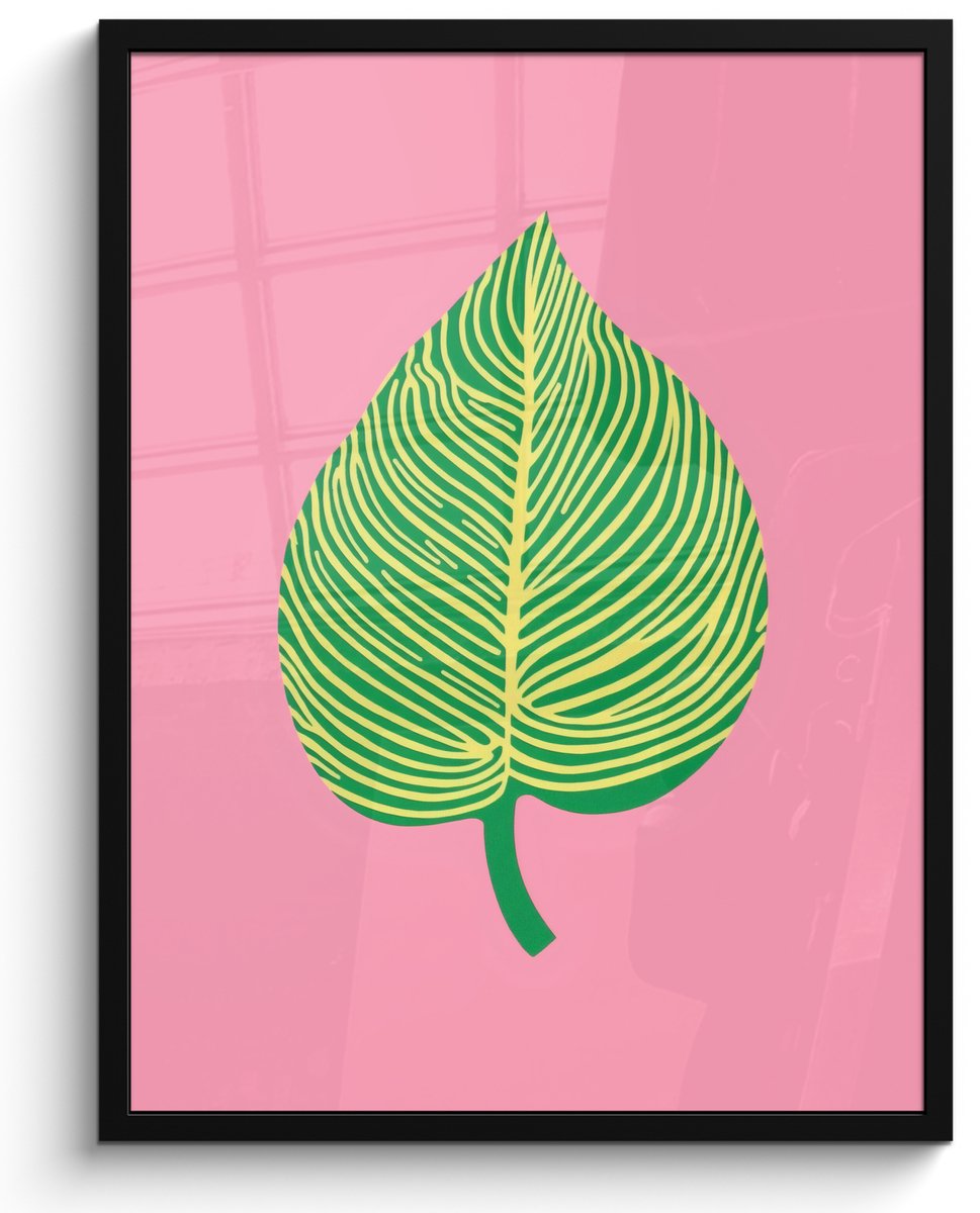 FrameYourWall Poster in lijst - Fotolijst 50x70 cm - Posters - Illustratie - Blad - Minimalistisch - Groen - Posterlijst zwart - Decoratie - Wanddecoratie woonkamer - Muurdecoratie slaapkamer