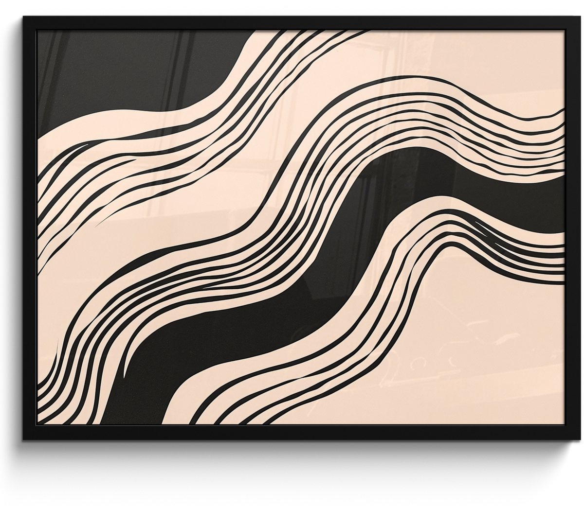 FrameYourWall Poster in lijst - Fotolijst 70x50 cm - Posters - Golven - Zwart - Zandkleur - Posterlijst zwart - Decoratie - Wanddecoratie woonkamer - Muurdecoratie slaapkamer Golven - Zandkleur