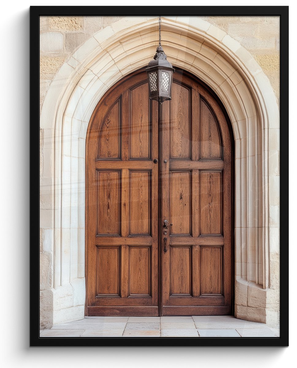 FrameYourWall Poster in lijst - Fotolijst 50x70 cm - Posters - Houten - Deur - Lantaarn - Posterlijst zwart - Decoratie - Wanddecoratie woonkamer - Muurdecoratie slaapkamer Deur - Hout