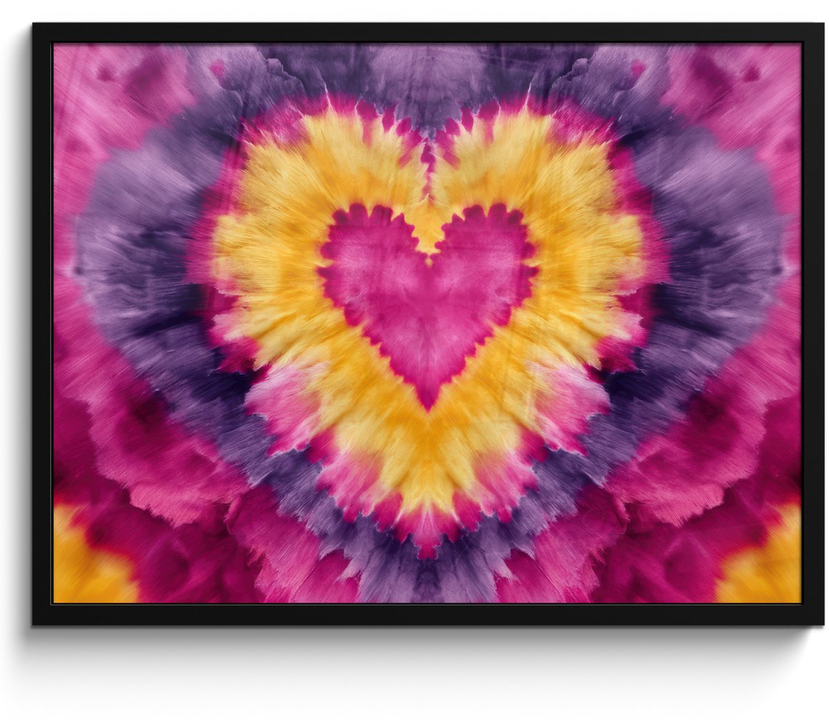 FrameYourWall Poster in lijst - Fotolijst 70x50 cm - Posters - Tie dye - Hartvorm - Vlammen - Oranje - Posterlijst zwart - Decoratie - Wanddecoratie woonkamer - Muurdecoratie slaapkamer