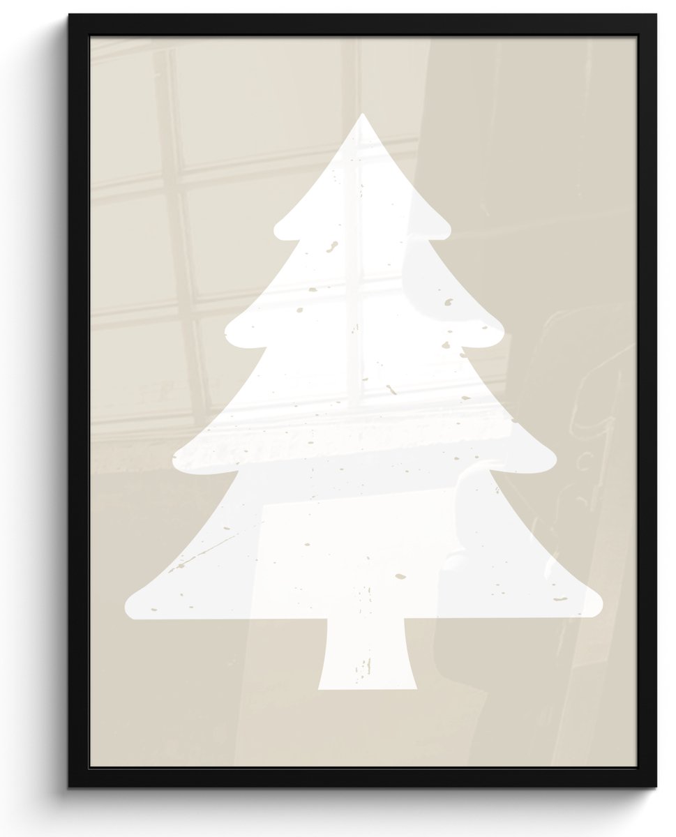 FrameYourWall Poster in lijst - Fotolijst 50x70 cm - Posters - Japandi - Kerstboom - Beige - Kerstversiering - Posterlijst zwart - Decoratie - Wanddecoratie woonkamer - Muurdecoratie slaapkamer - Kerstversiering - Kerstdecoratie voor binnen - Kerstmis Kerstboom - Wit