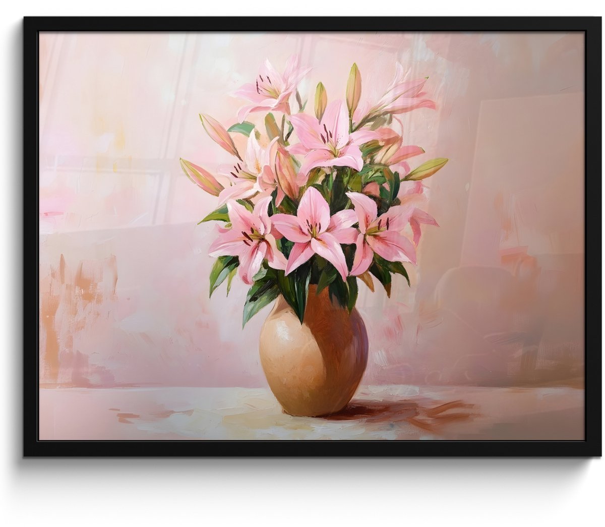 FrameYourWall Poster in lijst - Fotolijst 70x50 cm - Posters - Vaas - Bloemen - Roze - Posterlijst zwart - Decoratie - Wanddecoratie woonkamer - Muurdecoratie slaapkamer