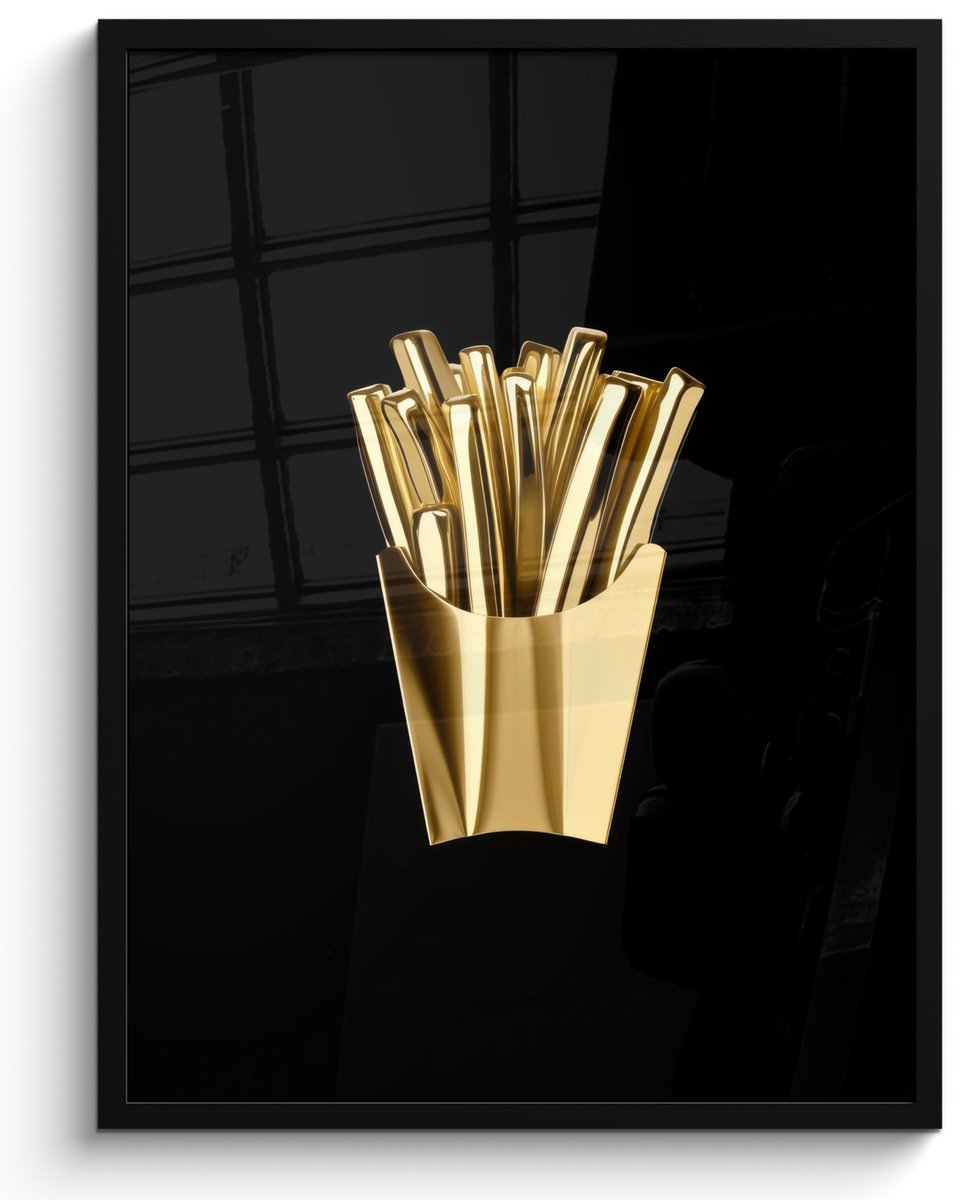 FrameYourWall Fotolijst inclusief poster - Posterlijst 50x70 cm - Posters - Friet - Goud - Chrome - Eten - Foto in lijst - Keuken decoratie muur - Wanddecoratie accessoires - Muurdecoratie - Schilderijen Patat