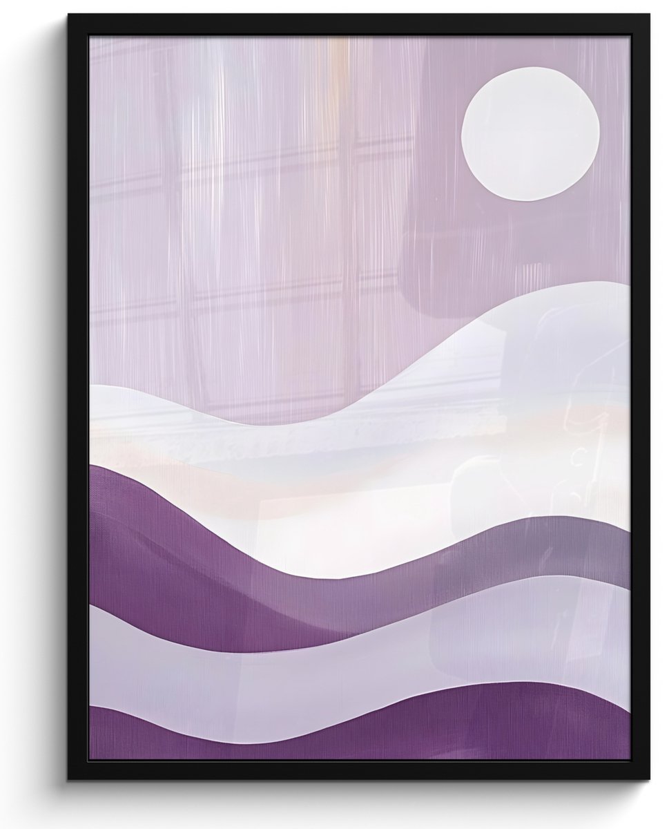 FrameYourWall Poster in lijst - Fotolijst 50x70 cm - Posters - Golven - Heuvels - Abstract - Paars - Posterlijst zwart - Decoratie - Wanddecoratie woonkamer - Muurdecoratie slaapkamer Golven - Abstract
