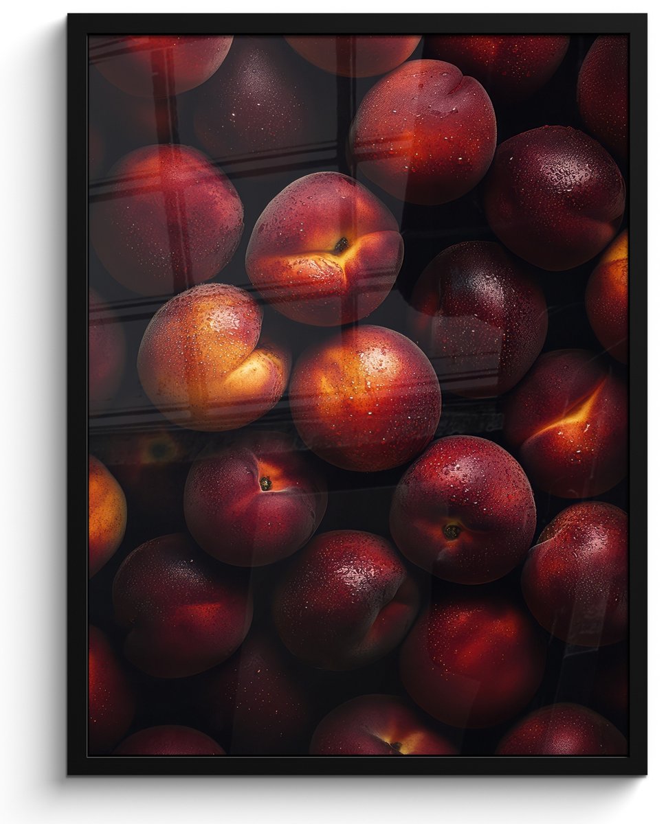 FrameYourWall Poster in lijst - Fotolijst 50x70 cm - Posters - Fruit - Close up - Nectarines - Posterlijst zwart - Decoratie - Wanddecoratie woonkamer - Muurdecoratie slaapkamer