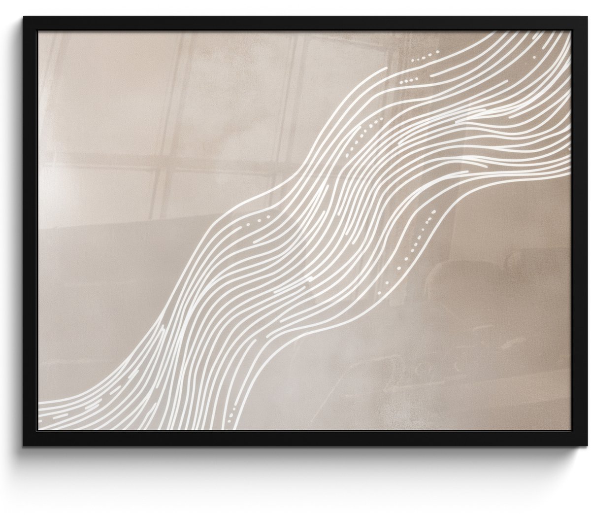 FrameYourWall Poster in lijst - Fotolijst 70x50 cm - Posters - Golvende lijnen - Vloeiend - Zandkleurig - Posterlijst zwart - Decoratie - Wanddecoratie woonkamer - Muurdecoratie slaapkamer